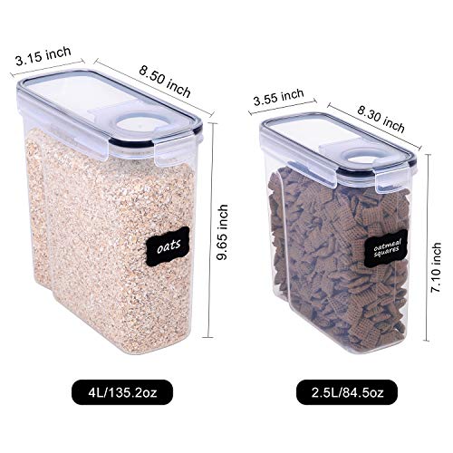 FOOYOO Cereal Containers Storage Set - 6 Piece Airtight Large Dry Cereal Storage Containers(4 * 4L+2 * 2.5L), BPA Free Dispenser Plastic Cereal Storage Containers with 16 Labels & Pen - Image 4