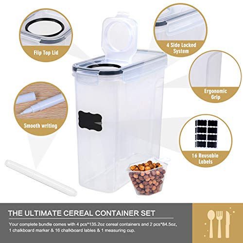 FOOYOO Cereal Containers Storage Set - 6 Piece Airtight Large Dry Cereal Storage Containers(4 * 4L+2 * 2.5L), BPA Free Dispenser Plastic Cereal Storage Containers with 16 Labels & Pen - Image 3