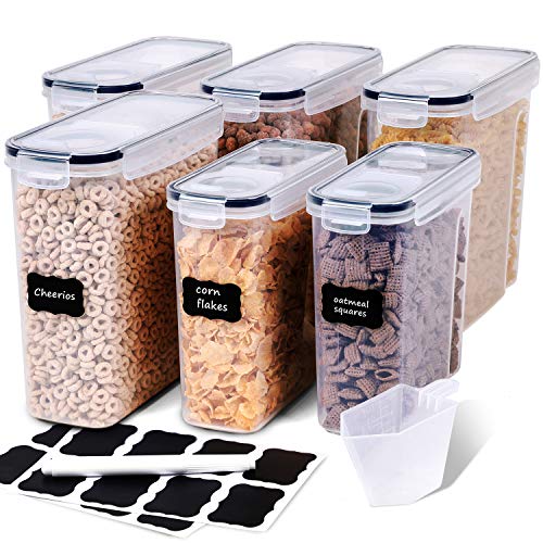 FOOYOO Cereal Containers Storage Set - 6 Piece Airtight Large Dry Cereal Storage Containers(4 * 4L+2 * 2.5L), BPA Free Dispenser Plastic Cereal Storage Containers with 16 Labels & Pen - Image 1