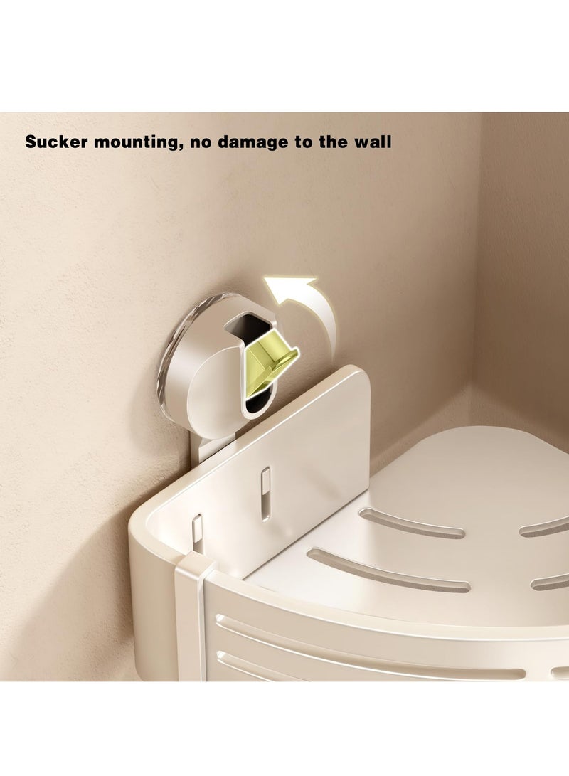 مجموعة مكونة من قطعتين من حامل الدش الزاوي مع كوب شفط ورف دش زاوي بدون حفر ومنظم دش الحمام ورف تخزين لاصق مع قضيب منشفة، عاجي - Image 4