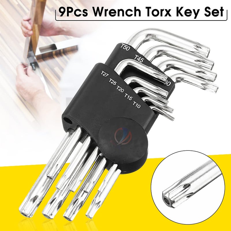 ISC ISC 9Pcs Small Short Torx CRV Material Chrome LShape Wrench Set Metric System Wrench Screw Repair Tools Allen Key Set - Image 4