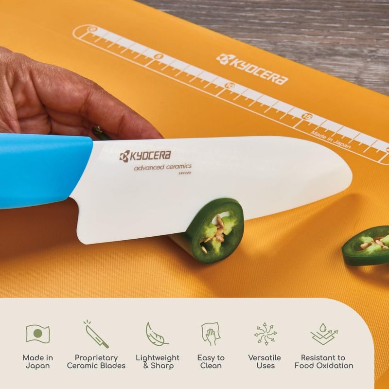 KYOCERA Revolution 2-Piece Ceramic Knife Set: Chef Knife For Your Cooking Needs, 5.5" Santoku and 4.5" Utility Knife, White Blades with Blue Handles, White/Blue - Image 5