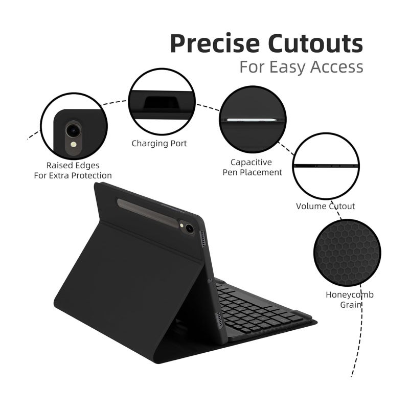 Bluetooth Keyboard: 7-Color Backlit Detachable Rechargeable Magnetic - Multi-Angle Stand Honeycomb Protective Case for Samsung Galaxy Tab S7/S8/S9/S9FE Travel Mobile Office - Image 2