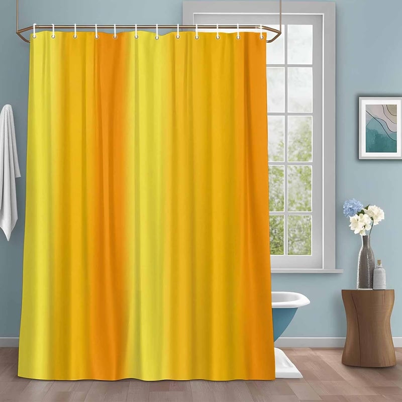 Orange Yellow Gradient Shower Curtain with 12 Hooks Minimalist Art Ombre Striped Texture Waterproof Fabric Shower Curtains Sets for Bathroom Bath Decorations, Machine Washable, 72"x78" - Image 1