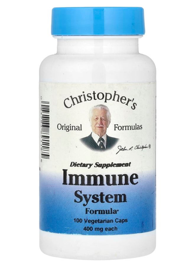 Christopher's Original Formulas Immune System Formula 400 mg 100 Vegetarian Caps (200 mg Per Cap) 