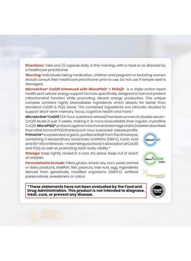 Pure Therapro Rx MicroActive CoQ10 Enhanced with MicroPQQ + Shilajit “Sustained Release” 60 Veg Caps | Convenient Once a Day Clinical Dose | 2 Month Supply | Vegan | Pharmaceutical Grade - Image 3