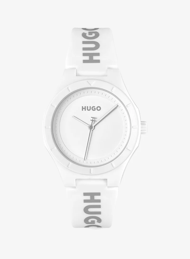 HUGO #Lit For Her Collection Analog Quartz Watch For Women With White Silicone Bracelet - 1540165