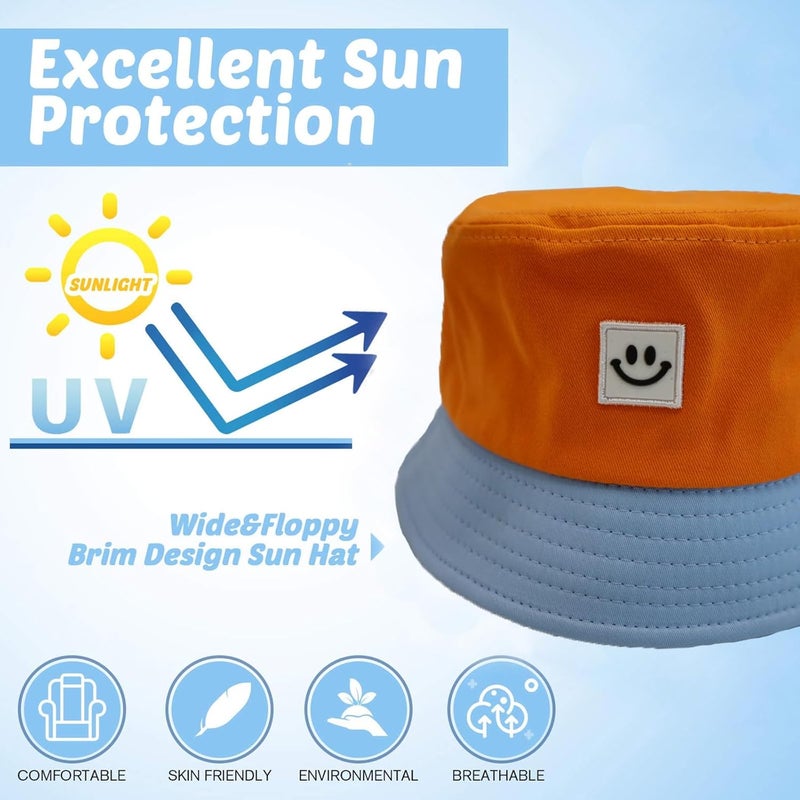 AJG Kids Sun Hat Smile Face Bucket Hat for Girls Boys Summer Sun Protection Cotton Unisex Beach Cap - Image 2