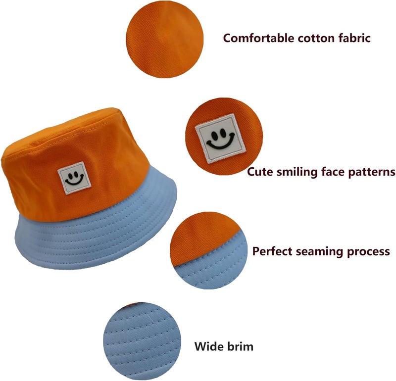 AJG Kids Sun Hat Smile Face Bucket Hat for Girls Boys Summer Sun Protection Cotton Unisex Beach Cap - Image 3