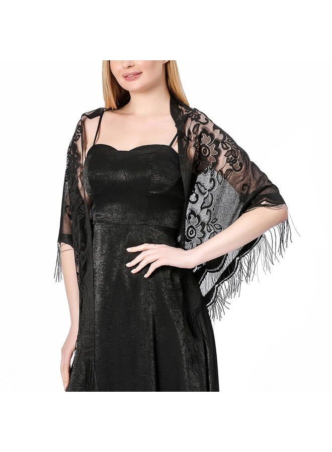 Ladiery Triangle Lace Shawls and Wraps for Evening Dresses with Tassels for Evening Party Mesh Wedding Shawls - Image 2