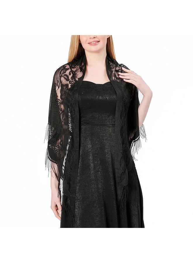 Ladiery Triangle Lace Shawls and Wraps for Evening Dresses with Tassels for Evening Party Mesh Wedding Shawls - Image 4