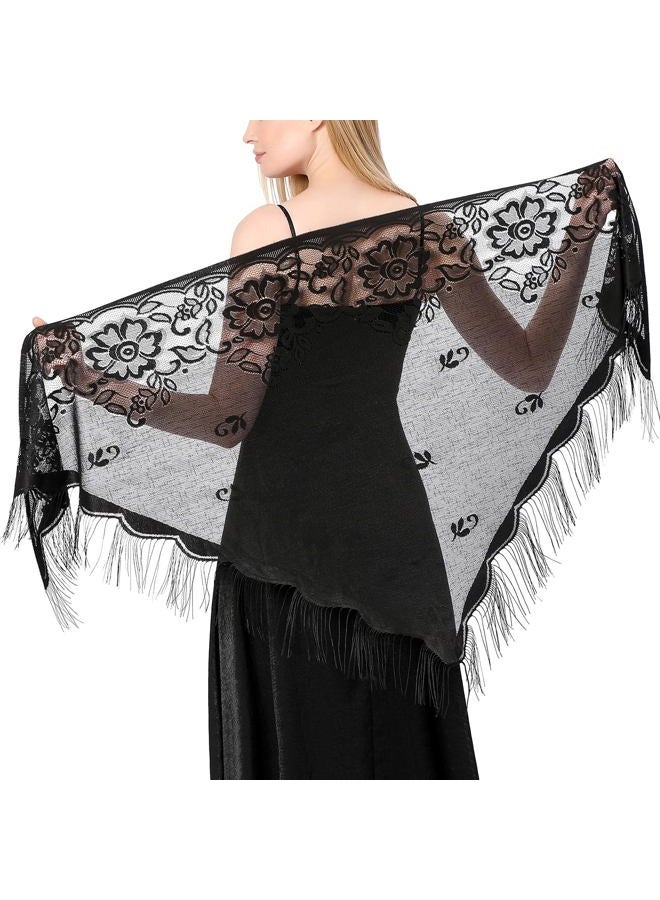 Ladiery Triangle Lace Shawls and Wraps for Evening Dresses with Tassels for Evening Party Mesh Wedding Shawls - Image 1