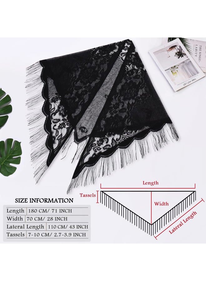 Ladiery Triangle Lace Shawls and Wraps for Evening Dresses with Tassels for Evening Party Mesh Wedding Shawls - Image 5