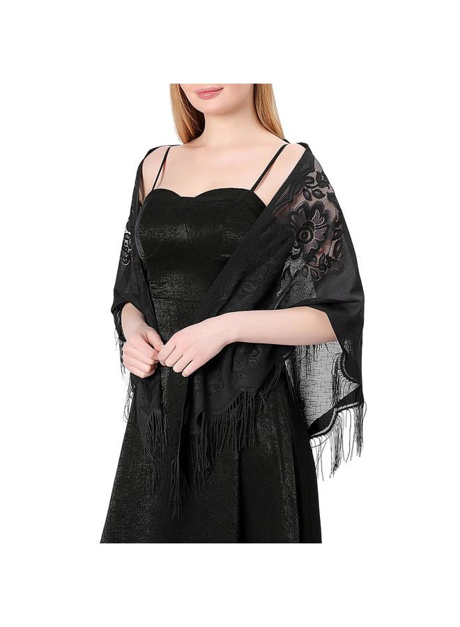 Ladiery Triangle Lace Shawls and Wraps for Evening Dresses with Tassels for Evening Party Mesh Wedding Shawls - Image 3