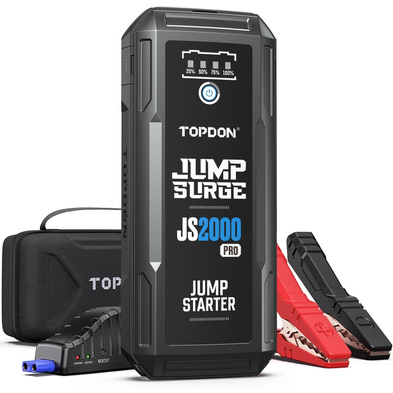 Topdon Car Battery Jump Starter, TOPDON 2000A Peak Jump Starter for Up to 8L Gas/6L Diesel Engines, 12V Portable Battery Booster Jump Starter Pack with Jumper Cables and EVA Protection Case - Image 1