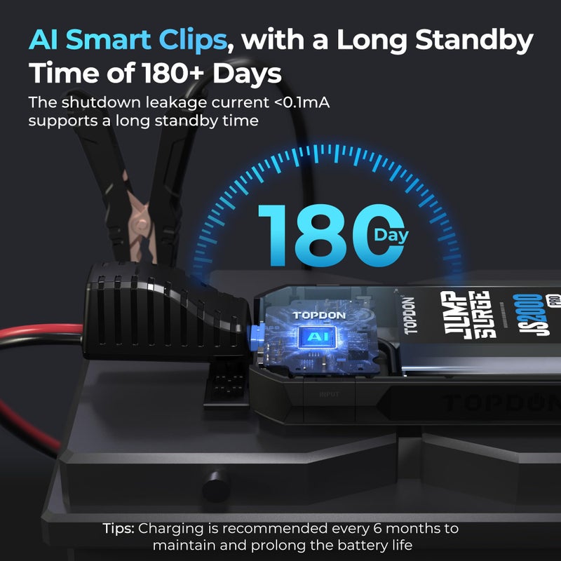 Topdon Car Battery Jump Starter, TOPDON 2000A Peak Jump Starter for Up to 8L Gas/6L Diesel Engines, 12V Portable Battery Booster Jump Starter Pack with Jumper Cables and EVA Protection Case - Image 4