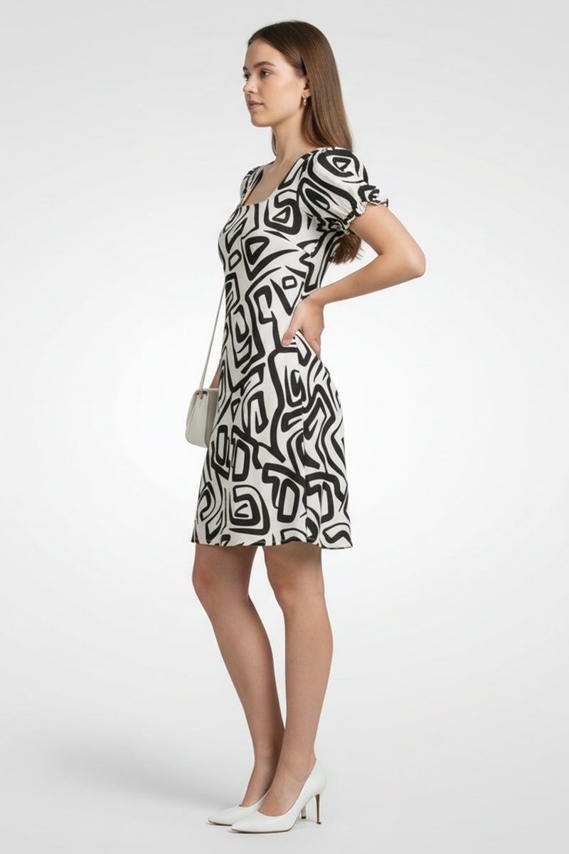 Willow & Whistle Women Abstract Print Mini Casual Dress, Multicolor - Image 3