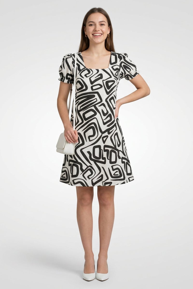 Willow & Whistle Women Abstract Print Mini Casual Dress, Multicolor - Image 1