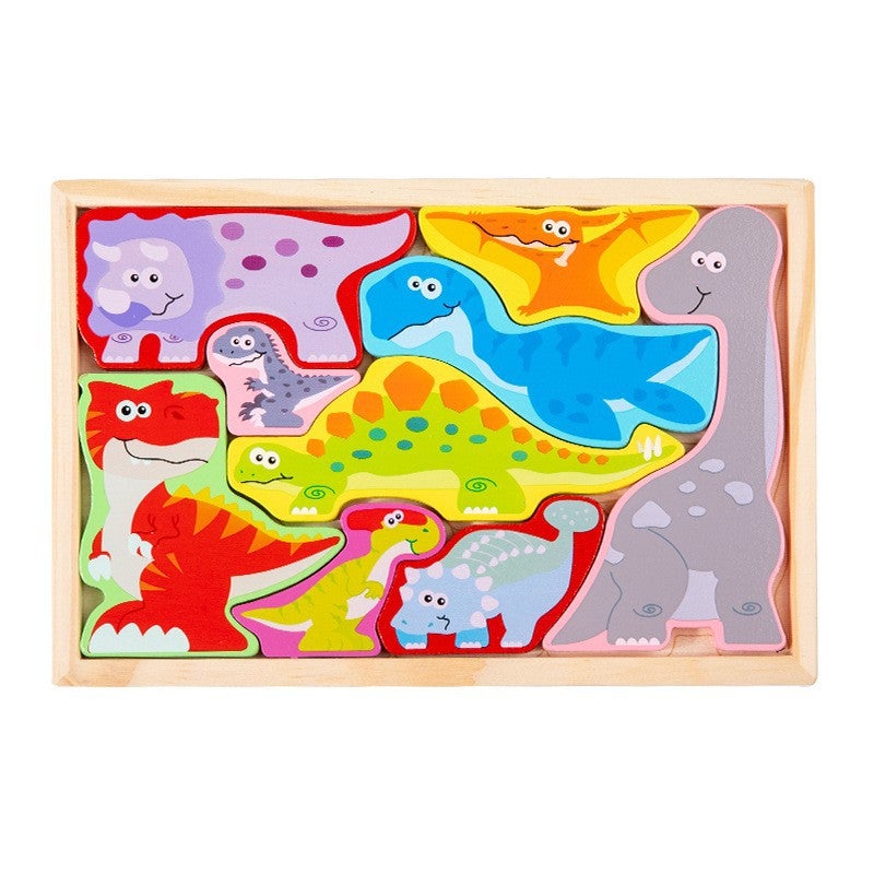 Children'S Cartoon Animal Creative Wooden Three-Dimensional Jigsaw Puzzle Animal Hand-Scratch Puzzle Building Blocks Traffic Puzzle - Image 1