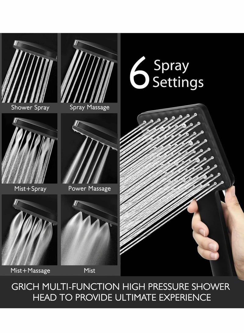 Y&D High Pressure Shower Head with Handheld, 6 Spray Modes Settings Detachable Chrome - Image 2