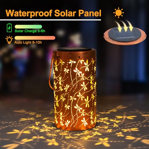 YISITEONE Dragonfly Outdoor Solar Lanterns, Garden Waterproof Metal Hanging Decor Lights for Patio Yard Pathway Lawn Front Porch, Birthday Gardening Gifts for Women Mom Grandma - Image 5