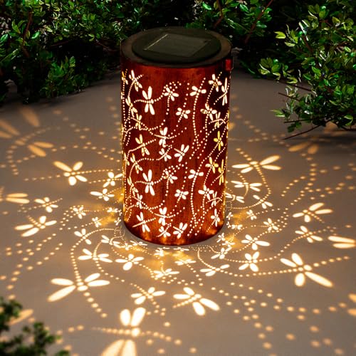 YISITEONE Dragonfly Outdoor Solar Lanterns, Garden Waterproof Metal Hanging Decor Lights for Patio Yard Pathway Lawn Front Porch, Birthday Gardening Gifts for Women Mom Grandma - Image 1