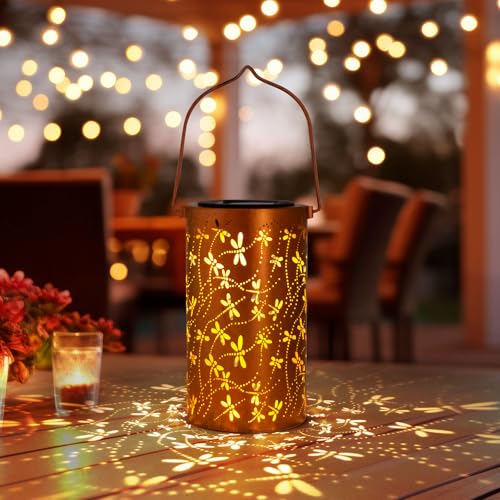 YISITEONE Dragonfly Outdoor Solar Lanterns, Garden Waterproof Metal Hanging Decor Lights for Patio Yard Pathway Lawn Front Porch, Birthday Gardening Gifts for Women Mom Grandma - Image 2
