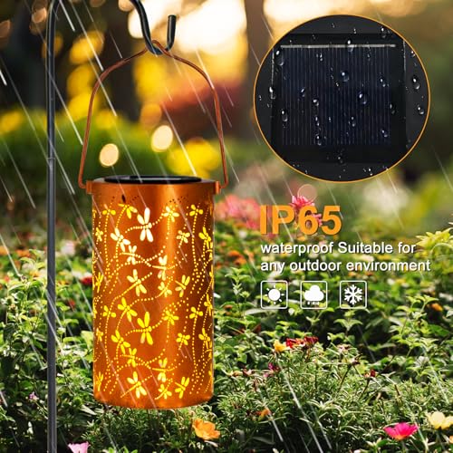 YISITEONE Dragonfly Outdoor Solar Lanterns, Garden Waterproof Metal Hanging Decor Lights for Patio Yard Pathway Lawn Front Porch, Birthday Gardening Gifts for Women Mom Grandma - Image 3