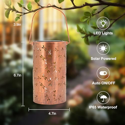 YISITEONE Dragonfly Outdoor Solar Lanterns, Garden Waterproof Metal Hanging Decor Lights for Patio Yard Pathway Lawn Front Porch, Birthday Gardening Gifts for Women Mom Grandma - Image 4