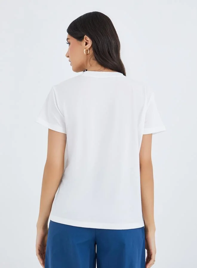 Take Two Take Two Slogan Print Round Neck T-Shirt