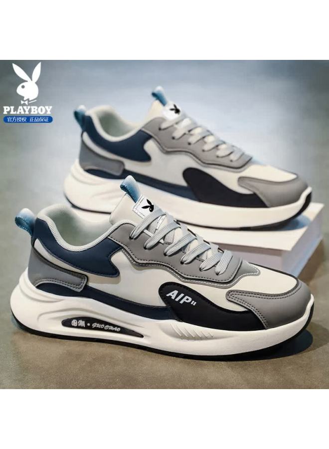 Playboy Men's Shoes  Autumn Winter Casual Thick-soled Fashionable Grey Dad Sneakers Size 43 - Image 1