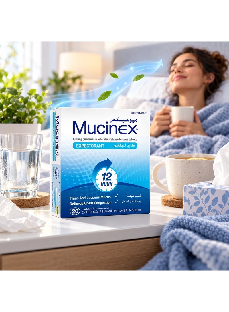 Mucinex 600 mg Guaifenesin Expectorant Extended Release Bi-Layer Tablets for Chest Congestion and Mucus Relief, 12 Hour Formula, 20 Tablets - Image 2