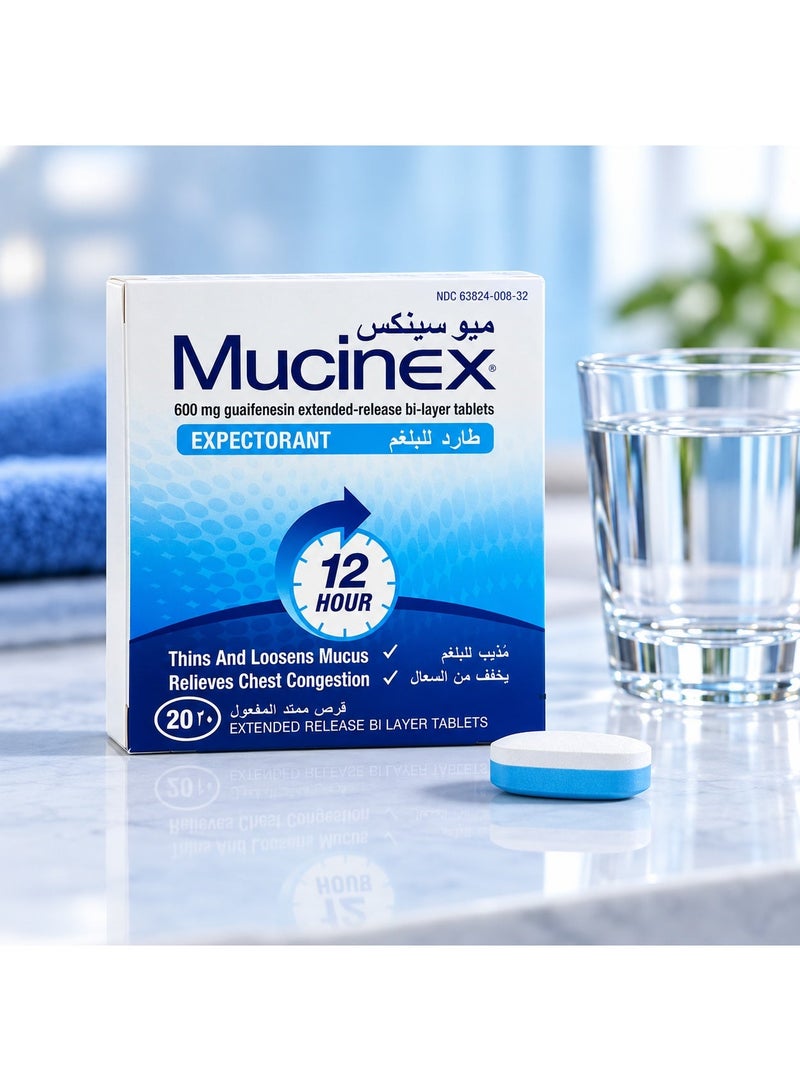 Mucinex 600 mg Guaifenesin Expectorant Extended Release Bi-Layer Tablets for Chest Congestion and Mucus Relief, 12 Hour Formula, 20 Tablets - Image 5