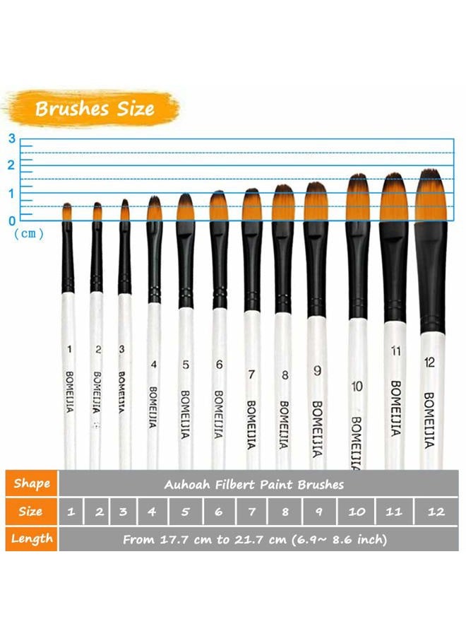 Auhoahsil Watercolor Paint Brush Set, 12pcs Filbert Tip Nylon Hair Artist Paintbrushes for Acrylic Watercolor Oil Ink Canvas Painting, Face Body Nail Art, Model, Rock, Shoes & Crafts, Professionals Art Supplies - Image 5