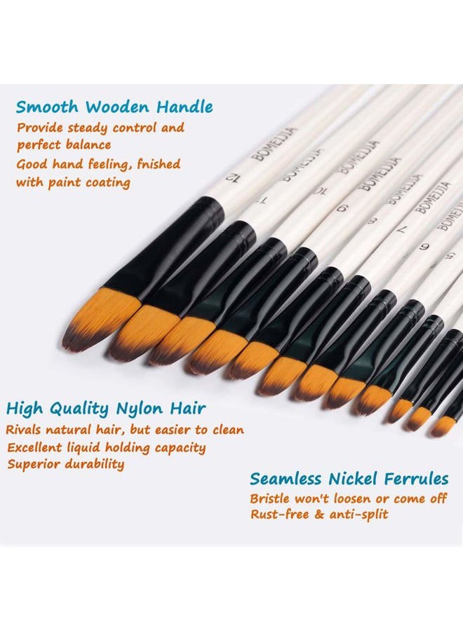 Auhoahsil Watercolor Paint Brush Set, 12pcs Filbert Tip Nylon Hair Artist Paintbrushes for Acrylic Watercolor Oil Ink Canvas Painting, Face Body Nail Art, Model, Rock, Shoes & Crafts, Professionals Art Supplies - Image 3