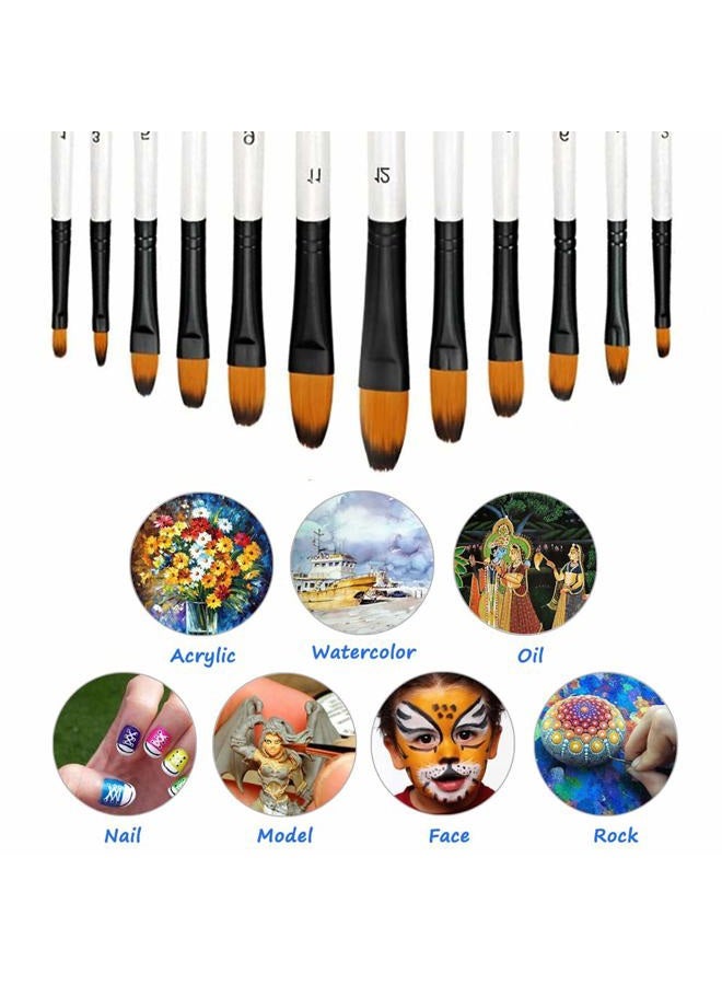 Auhoahsil Watercolor Paint Brush Set, 12pcs Filbert Tip Nylon Hair Artist Paintbrushes for Acrylic Watercolor Oil Ink Canvas Painting, Face Body Nail Art, Model, Rock, Shoes & Crafts, Professionals Art Supplies - Image 4