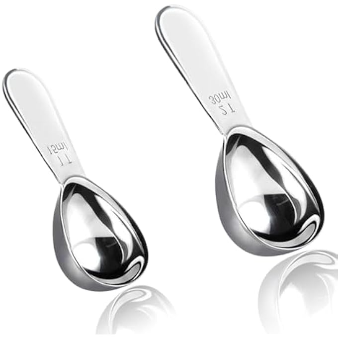 ريحني ملعقة قهوة، 2 قطعة، 15 مل، 30 مل، ملاعق قياس من الفولاذ المقاوم للصدأ للقهوة، دقيق السكر، مجموعة ملعقة كبيرة قصيرة المقبض - Image 1