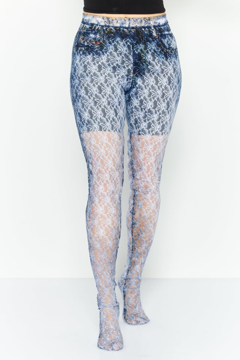 DIESEL Women Full Length Textured Leggings, Navy Combo - Image 1