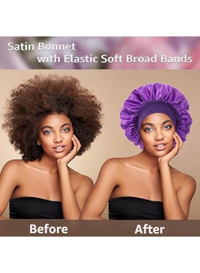 3 Pcs Satin Bonnet, Silk Bonnet for Sleeping, Black Women Hair Bonnet for Sleeping, Wide Soft Band Bonnet for Curly Hair, Protects Your Hair All Night, Soft, Smooth, for All Hairstyles - Image 5