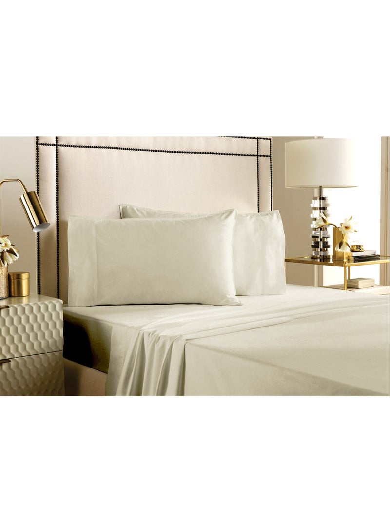 Lavish Touch 500 TC 100% Cotton Peach 4pc Sheet Set Cream Queen (152 x 203 cm) Flat Fitted 2 Pillowcase Soft Sateen Weave - Image 1