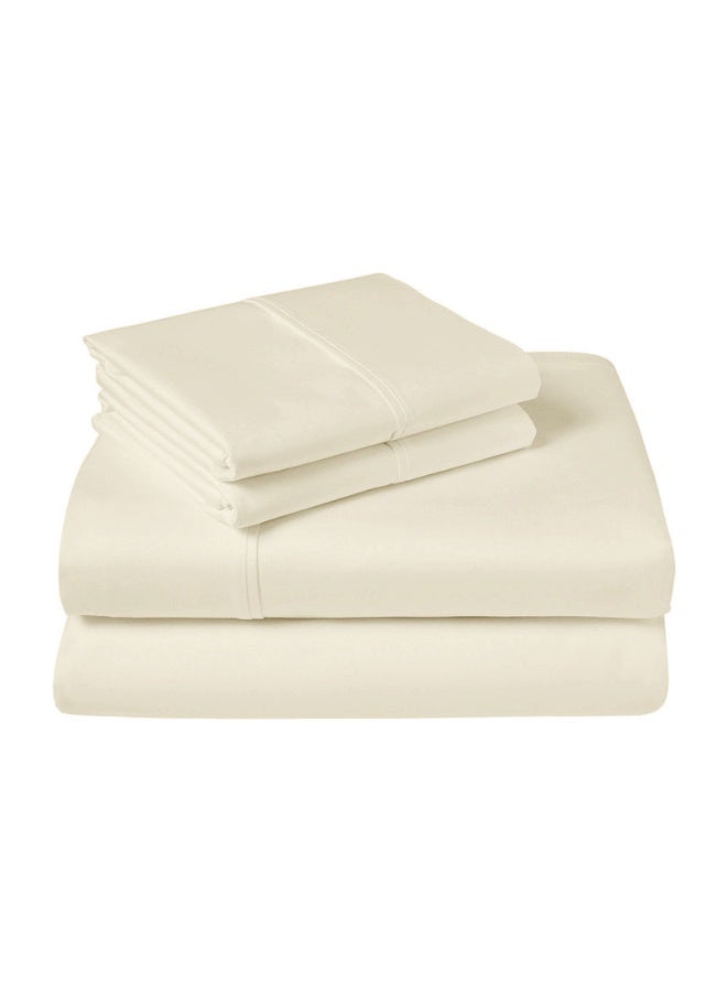 Lavish Touch 500 TC 100% Cotton Peach 4pc Sheet Set Cream Queen (152 x 203 cm) Flat Fitted 2 Pillowcase Soft Sateen Weave - Image 2