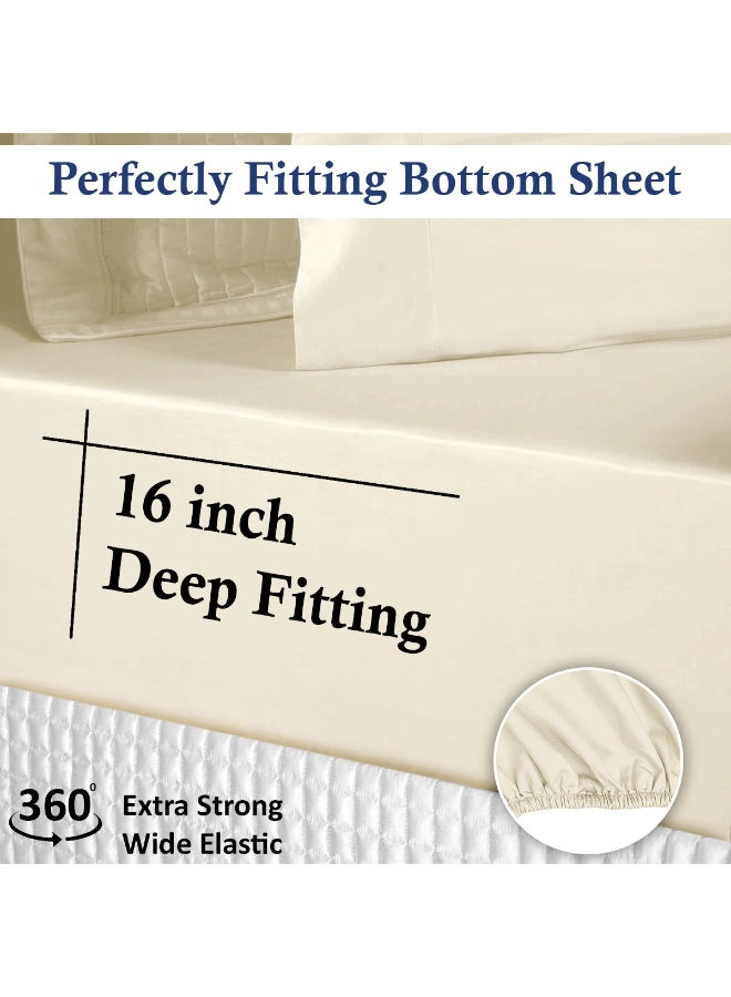 Lavish Touch 500 TC 100% Cotton Peach 4pc Sheet Set Cream Queen (152 x 203 cm) Flat Fitted 2 Pillowcase Soft Sateen Weave - Image 4