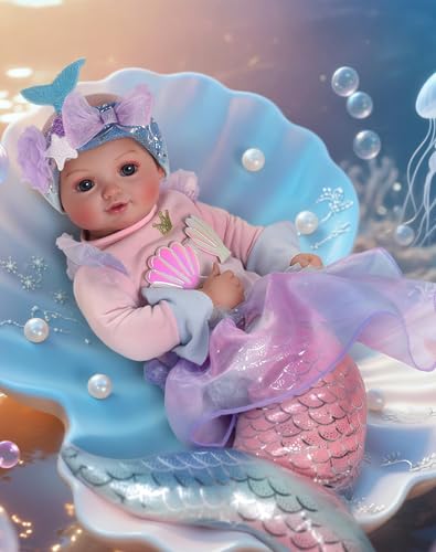 BABESIDE دمية بيبي ميرميد من BABESIDE بطول 15 إنش دمى أطفال ناعمة واقعية مع ذيل حورية البحر اللامع ملحقات ألعاب حورية البحر اللطيفة للفتيات من عمر 3 سنوات، عيد الميلاد، عيد الميلاد، - Image 1