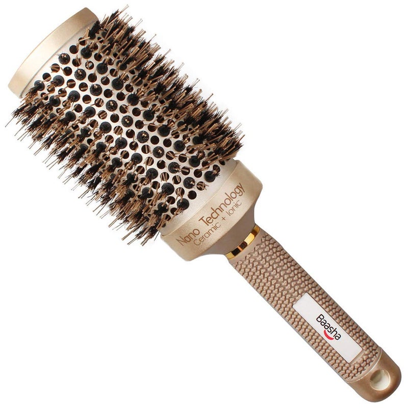 Baasha Hair Brush Large 3 Inch Round Brush with Boar Bristle Vented Ceramic Barrel for Long Hair Curly Hair Salon Quality 1 Count
