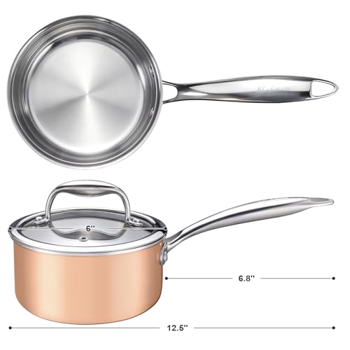 KC-Emier KCEmier 1Quart Saucepan with Lid TriPly Stainless Steel Pot with StayCool Handle All Cooktop Compatibility Gas Ceramic Electric Copper - Image 3