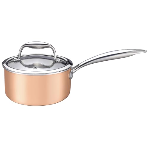 KC-Emier KCEmier 1Quart Saucepan with Lid TriPly Stainless Steel Pot with StayCool Handle All Cooktop Compatibility Gas Ceramic Electric Copper - Image 1
