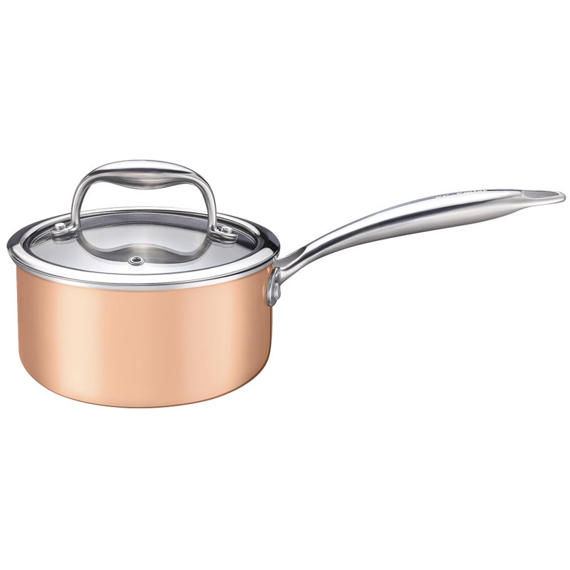 KC-Emier KCEmier 1Quart Saucepan with Lid TriPly Stainless Steel Pot with StayCool Handle All Cooktop Compatibility Gas Ceramic Electric Copper - Image 2