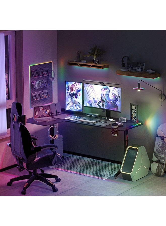 Computer Gaming Desk Table RGB LED L Shape Large Corner Carbon Fiber Black Desktop Gamer Desks with 6 Colors 8 Modes RGB Offer Cable Management Box Headphone Hook and Cup Holder Left 160 x 100cm - Image 4