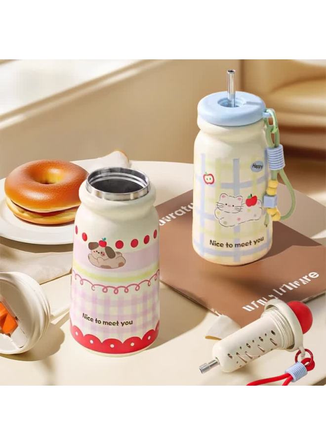 Lingchen Kids Girls Insulated Straw Coffee Cup 316 Food Grade Student School Water Bottle