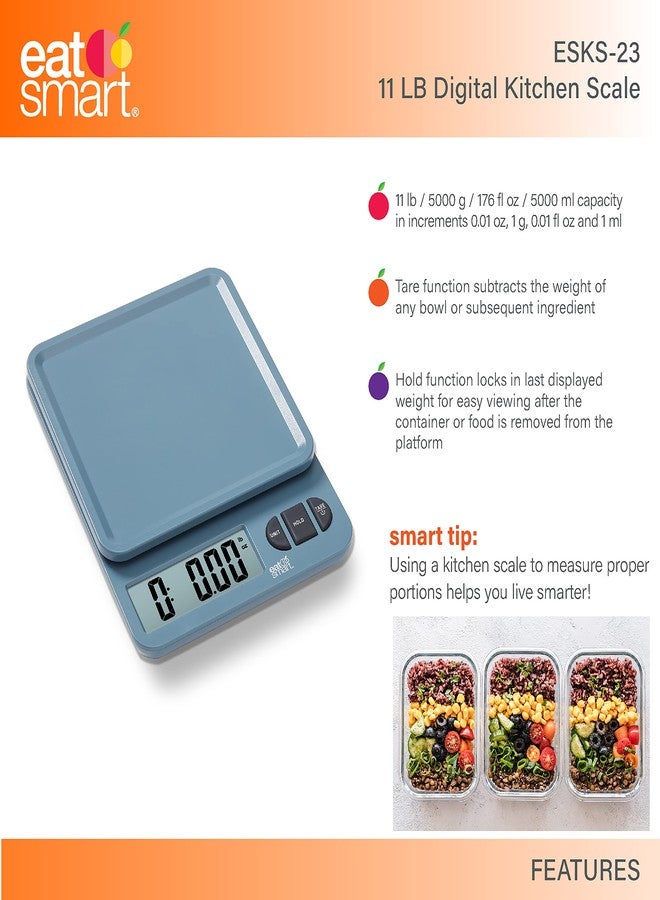 EatSmart Eat Smart Eat Smart 11lb Food Kitchen Plastic Blue Scale with Tare, Blue - Image 3